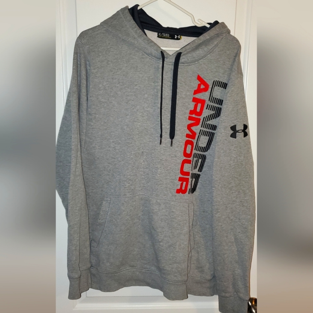 Under Armour Hoodie Men's XL Front Pocket Grey and Red